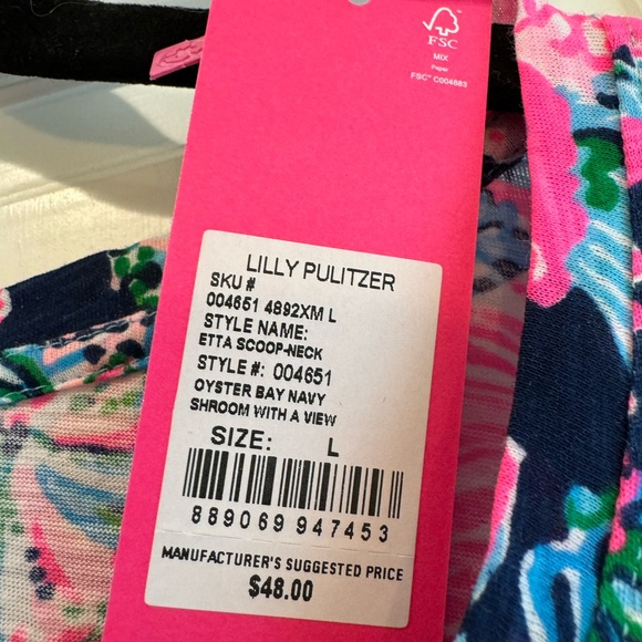Lilly Pulitzer NWT Etta Scoop Neck Oyster Bay Navy Shroom With A View Size Large - Picture 4 of 4